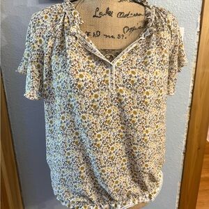 Max Studio Cream and Yellow Floral Blouse